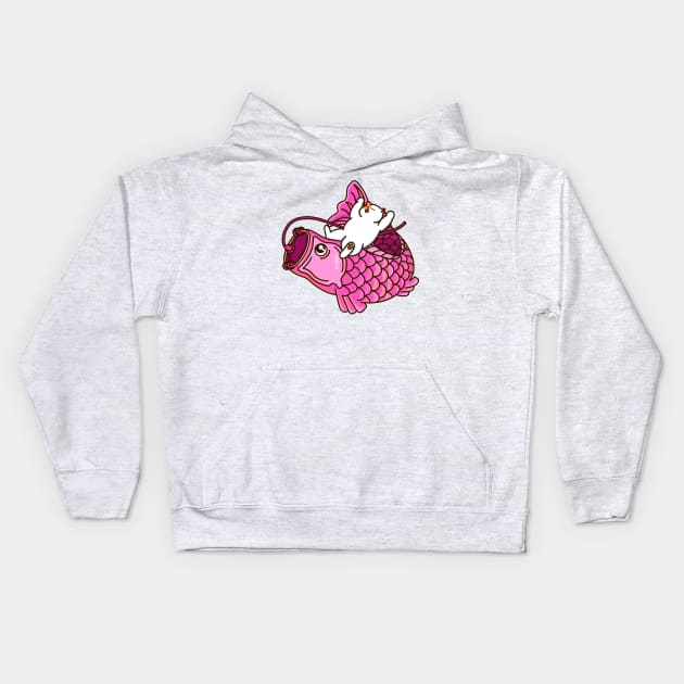 Cat and Pink Koinobori Kids Hoodie by Kimprut